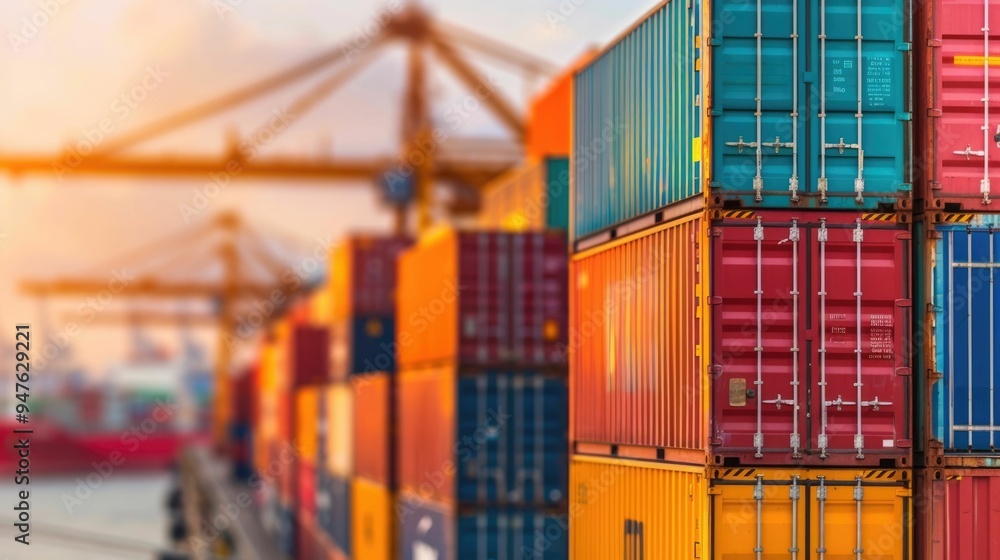 Poster aerial view showcasing the intricate cargo engineering at a thriving seaport terminal rows of colorf