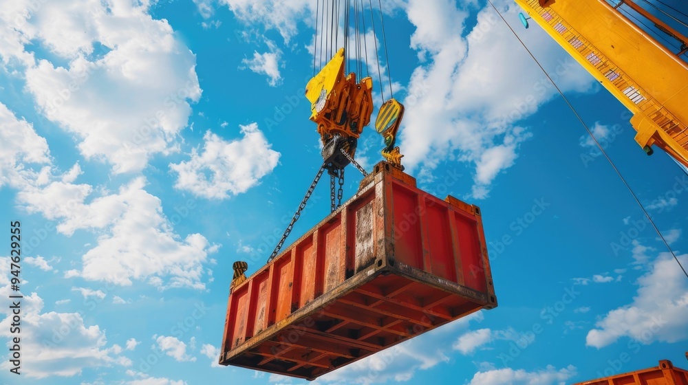 Poster overhead crane cargo handling in shipping and logistics industry with containers crates and freight 