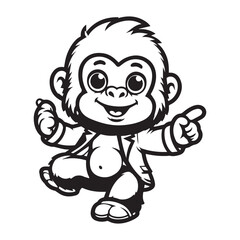 cute gorilla dancing vector art outline illustration