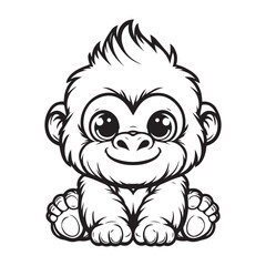 cute gorilla sitting vector art outline illustration