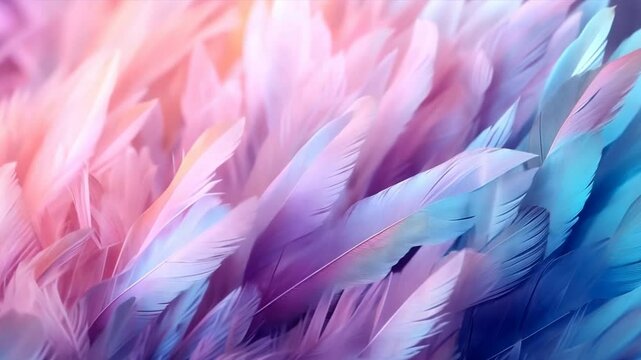 A colorful feathery background with pink, blue, and purple feathers