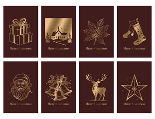 Christmas card design. Gold line art and letters