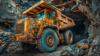 Heavy Duty Mining Truck Entering Cave