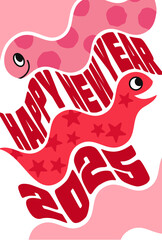 スネークネク年賀状　2025年巳年　ファンキーピンク　縦向き