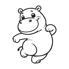 cute hippopotamus dancing vector art outline illustration