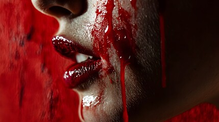 Graphic Facial Injury with Dripping Blood and Fresh Trauma