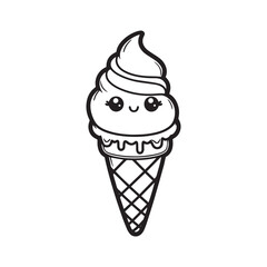 cute ice cream cone vector art outline illustration