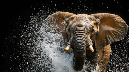 Powerful Elephant Spraying Water in the African Wilderness