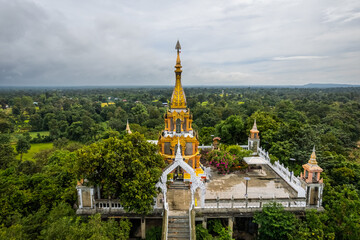 Aerial view of Wat Phra That Phu Khao Ngoen, Ubon Ratchathani, Thailand