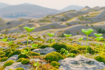 Green Plants Growing on Rocks in a Mountainous Landscape
