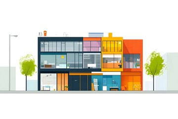 Fototapeta premium Modern Building with Colorful Windows and Interior Design