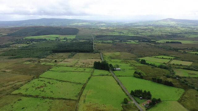 Aerial view of the Gallan Road close to the Strabane transmitting station in Northern Ireland