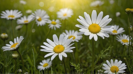 Fototapeta premium A Field of Daisies Under a Sunlit Sky