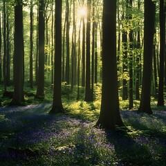 Obraz premium 67. A serene forest glade with a carpet of bluebells and a