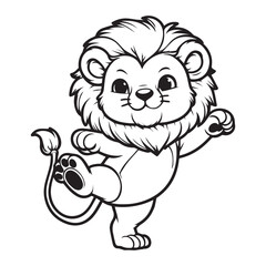 cute lion dancing vector art outline illustration