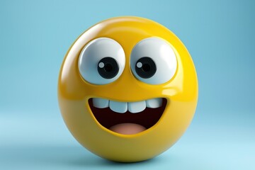 Excited yellow emoticon with wide-open eyes and big smile, full of energy.