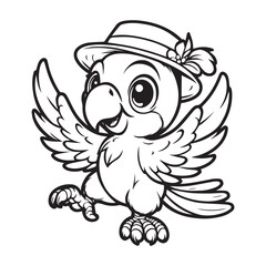 cute parrot dancing vector art outline illustration 1