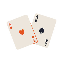 Set of playing card. Two aces. Hand drawn vector illustration isolated on white background.
