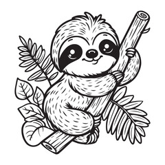 cute sloth vector art outline illustration 1