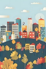 Obraz premium Colorful Cityscape with Fall Trees