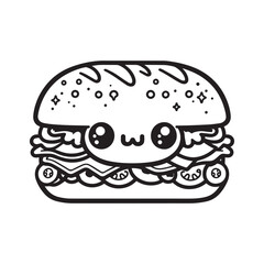 cute sub sandwich vector art outline illustration