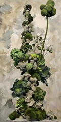 Stone and Moss Sculpture with Succulents