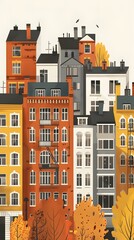 Fototapeta premium Colorful Row of Houses in Autumn