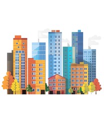 Modern Cityscape Skyline with Buildings and Trees