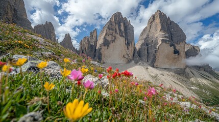 Majestic Mountain Peaks with Vibrant Wildflowers