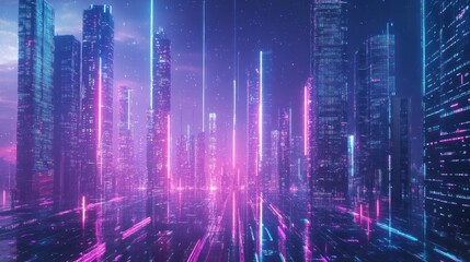 Fototapeta premium Neon Cityscape: Futuristic Urban Landscape with Glowing Lights
