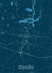 Konin, Poland artistic blueprint map poster