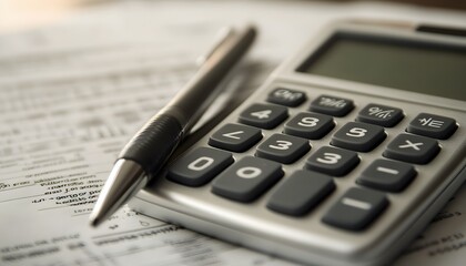 Calculator and Pen on Financial Document