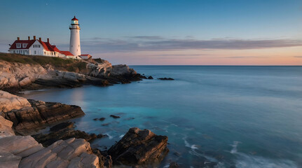 A Coastal Lighthouse Against a Serene Sunset Sky