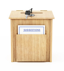 Suggestions box isolated on white background. 3D illustration