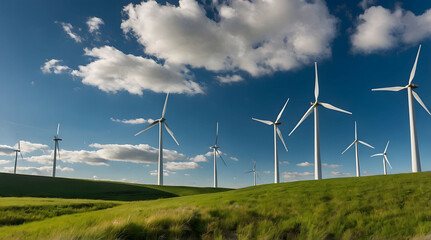 Wind Turbines in a Field on a Sunny Day