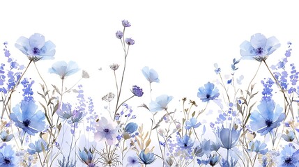 Watercolor Floral Illustration of a Meadow in Bloom