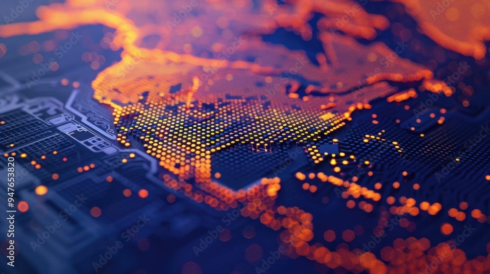 Poster vibrant and dynamic 3d visualization of global digital trade cryptocurrency transactions and fintech