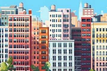 Fototapeta premium Cityscape Illustration Of Colorful Buildings