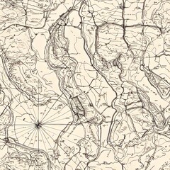Obraz premium Seamless pattern of historic topographical maps with decorative elements