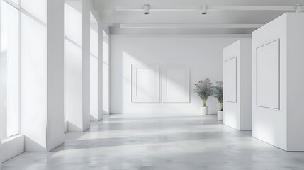 Fototapeta premium Minimalist Gallery Interior with Empty Frames