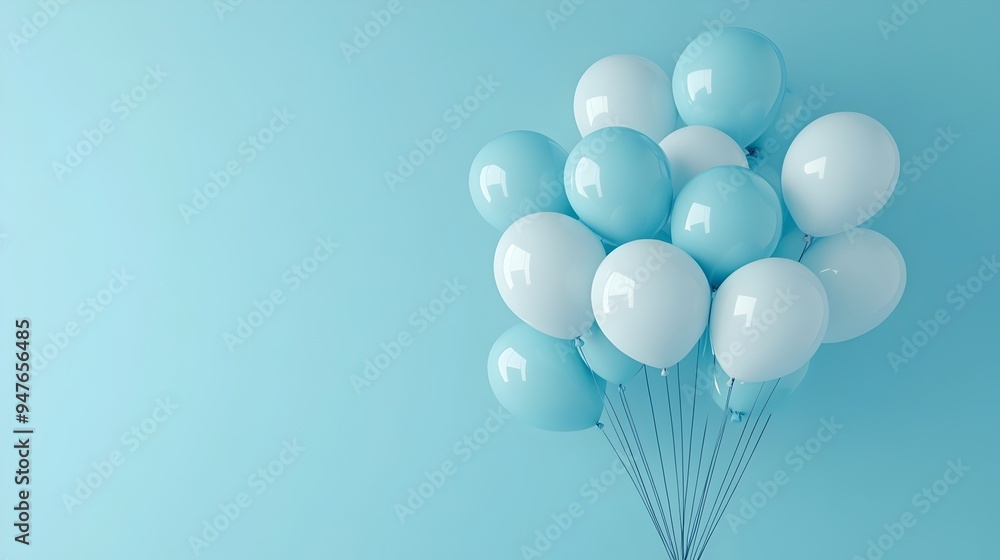 Aufkleber minimal 3d rendered light blue background with randomly placed floating helium balloons for