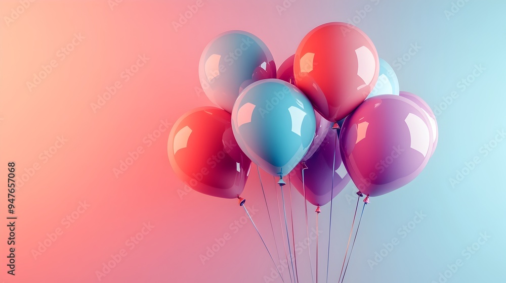 Poster subtle gradient background with bright clustered balloons providing space for text