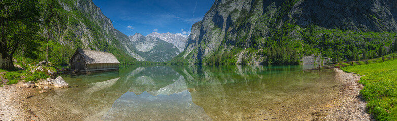 Bootshaus am Obersee lake in Berchtesgaden National Park, Alps Germany