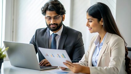 Fototapeta premium An Indian financial consultant reviewing a client’s portfolio with detailed charts. 