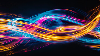 Motion high speed colorful light trail wavy ligh effect on black background 