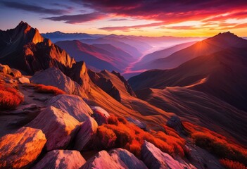 Fototapeta premium breathtaking mountain peaks illuminated spectacular sunrise vistas showcasing vibrant colors majestic landscapes, sky, horizon, nature, beauty, scenery