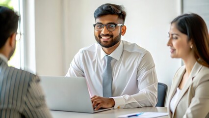 An Indian office worker participating in a financial planning meeting.