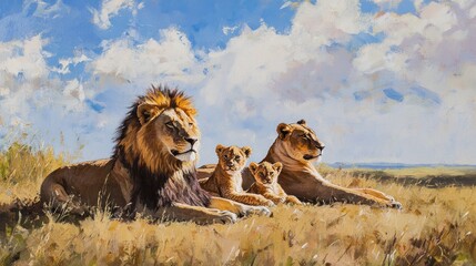 Lion Family Portrait in the African Savanna