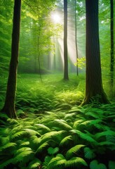 vibrant forest landscape featuring lush greenery diverse foliage picturesque natural setting, adventure, aesthetic, biodiversity, blooming, botanical