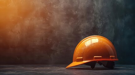 Dramatic lighting on a worker s helmet and tools, cinematic Labor Day theme